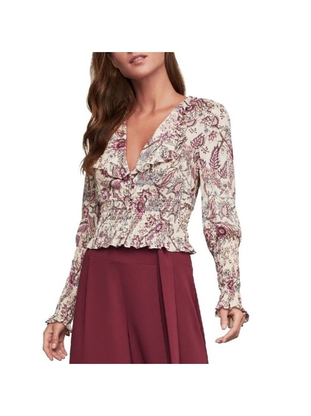 BCBGMAXAZRIA Floral-Print Flounce Blouse - Picture 1 of 8